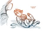  2017 anthro ball_of_yarn casual_nudity cub cute daughter digitigrade duo feline feral flora_(twokinds) flower flower_in_hair fur keidran lying mammal monochrome mother mother_and_daughter nude on_back parent pawpads plant playing simple_background sketch smile striped_fur stripes tiger tom_fischbach twokinds webcomic white_background yarn young 