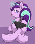  2016 anus blush butt clothing cutie_mark dock equine eyelashes female feral friendship_is_magic glowing hair hi_res hooves horn kit-bash looking_at_viewer looking_back magic mammal my_little_pony panties rear_view smile solo starlight_glimmer_(mlp) tongue tongue_out underhoof underwear undressing unicorn unicorn_horn 