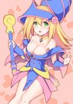  areola_slip areolae bare_shoulders blonde_hair blush blush_stickers breasts choker cleavage cyoujineko dark_magician_girl duel_monster green_eyes hat highres large_breasts long_hair nipple_slip nipples open_mouth pentacle smile solo staff wizard_hat yuu-gi-ou yuu-gi-ou_duel_monsters 