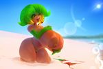  armwear banana beach big_breasts bikini breasts brown_eyes clothed clothing elbow_gloves female flora_fauna food fruit gloves huge_breasts invalid_color invalid_color_(tan) nipples one_eye_closed plant plantpenetrator seaside short_stack smile swimsuit tami topless 