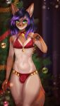  anthro bulge canine christmas christmas_tree clothed clothing crossdressing girly holidays looking_at_viewer makeup male mammal mishabahl nipple_bulge solo standing tree underwear 