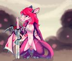  bat cute ear_piercing elvche female flower invalid_color invalid_tag long_tail mammal melee_weapon piercing plant rose sword weapon wings 