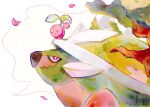  a2k22221 bright_pupils cherubi commentary english_commentary highres looking_down looking_up no_humans petals pokemon pokemon_(creature) pokemon_focus red_eyes smile torterra twitter_username white_pupils 