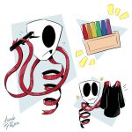 1:1 2024 :3 ambiguous_gender animate_inanimate bar_emanata blush blush_lines clothing digital_drawing_(artwork) digital_media_(artwork) drawing_(action) drawing_on_body drawing_on_face drawing_on_self dumbpython emanata female_(lore) gangle_(tadc) glitch_productions hi_res humanoid living_mask marker mask not_furry ribbons shirt signature simple_background solo the_amazing_digital_circus tongue tongue_out topwear white_background