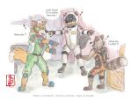 akela_vincent anthro canid canine canis fennec_(artist) fox fox_mccloud group guardians_of_the_galaxy male male/male mammal marvel meme meme_pose nintendo painting_(artwork) procyonid raccoon rocket_raccoon spacesuit star_fox traditional_media_(artwork) trio watercolor_(artwork) wolf