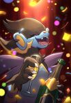  2026 ambiguous_gender bottle claws container digital_drawing_(artwork) digital_media_(artwork) feral fingers front_view fur generation_4_pokemon hi_res holding_bottle holding_container holding_object luxray nintendo pokemon pokemon_(species) simple_background smile solo teeth tenebscuro tongue wine_bottle 