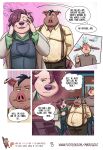  abe_(mikrogoat) anthro barefoot basil_(mikrogoat) black_hair black_nose blonde_hair brown_hair clothed clothed_anthro clothed_female clothed_male clothing comic domestic_pig english_text feet female fur gesture group hair hand_gesture hi_res lagomorph leporid male mammal mikrogoat mustelid otter overweight overweight_anthro overweight_female overweight_male paws pink_body pink_fur pink_skin rabbit self-conscious smile standing stella_(mikrogoat) suid suine sus_(pig) text thumbs_up tongue trio 
