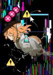  1girl a.i._voice absurdres adachi_rei black_background commentary_request cursor glitch highres jacket medium_hair orange_hair senri_(hrydy_o) sign solo utau warning_sign white_jacket 