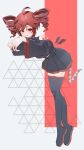  1girl absurdres bare_shoulders boots commentary_request detached_sleeves detached_wings drill_hair full_body highres kasane_teto kasane_teto_(utau) leaning_forward long_sleeves looking_at_viewer mini_wings miniskirt pleated_skirt red_eyes red_hair senri_(hrydy_o) skirt solo thigh_boots tiptoes twin_drills utau wings zettai_ryouiki 