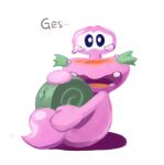 anthro blush bodily_fluids cracked crying escargoon facial_hair gastropod green_shell japanese_description kirby:_right_back_at_ya! kirby_(series) looking_at_viewer low_res male mature_anthro mature_male mollusk nintendo open_mouth purple_body shell simple_background snail solo tears utyuunekome white_background