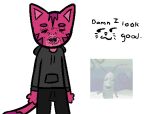  :3 aliasing animal_humanoid anthro aquatic bottomwear clothing detailed_mouth digital_media_(artwork) felid felid_humanoid feline fur hoodie humanoid jogging_pants kurzaen_(artist) kurzaen_(character) magenta_body magenta_fur male mammal mammal_humanoid meme nickelodeon pants pink_body pink_fur plankton_(species) sheldon_j._plankton shitpost simple_background solo spongebob_squarepants text topwear white_background yoga_pants 