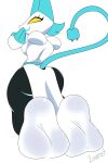  absurd_res blue_ears blue_hair blue_tail deltarune feet felid feline female floating_hands foot_fetish foot_focus hair hand_on_mouth hi_res humanoid kneeling limscast looking_back machine mammal robot robot_humanoid solo tail tasque_manager teasing teasing_viewer teasing_with_feet tiptoes undertale_(series) white_body yellow_sclera 