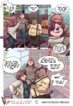  abe_(mikrogoat) anthro barefoot basil_(mikrogoat) black_hair black_nose blonde_hair brown_hair clothed clothed_anthro clothed_female clothed_male clothing comic domestic_pig english_text feet female fur group hair hi_res hindpaw hooves hug lagomorph leporid male mammal mikrogoat mustelid otter overweight overweight_anthro overweight_female overweight_male paws pink_body pink_fur pink_skin rabbit smile standing stella_(mikrogoat) suid suine sus_(pig) text tongue trio 