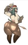 absurd_res anthro atlyss big_butt boots bottomwear brown_boots brown_bottomwear brown_clothing brown_footwear brown_gloves brown_handwear brown_pants buckteeth butt clothed clothing eulipotyphlan eyewear female footwear fur gloves goggles green_body green_fur handwear hi_res holding_pickaxe knee_boots knee_highs legwear mammal mining_helmet mole_(animal) open_mouth orange_nose pants pokejumpn rear_view ruka_(atlyss) shoes simple_background solo suspenders tan_body tan_fur teeth thick_thighs topwear white_background white_clothing white_topwear wide_hips