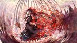  akemi_homura bai_qi-qsr black_hair closed_eyes flower from_side hair_flower hair_ornament hairband long_hair mahou_shoujo_madoka_magica mahou_shoujo_madoka_magica_movie parted_lips profile red_flower solo 