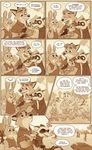  2017 anthro baby bonnie_hopps canine clothed clothing comic dialogue disney english_text female ferret fox fur gideon_grey group hi_res lagomorph male mammal mistermead mustelid outside rabbit sign stroller text travis_(zootopia) young zootopia 