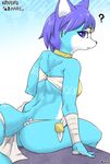  ? anthro back_muscles blue_eyes blue_fur blue_hair breasts butt canine female fox fur hair hi_res krystal looking_back mammal nintendo sitting solo star_fox video_games yukaran_nosuke 