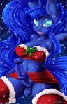  2014 absurd_res animal_genitalia animal_penis anthro anthrofied balls blue_eyes christmas clothed clothing dickgirl equine equine_penis erection friendship_is_magic hair hi_res holidays horn intersex long_hair mammal my_little_pony navel outside penis princess_luna_(mlp) snow snowing solo unicorn zodiacnicola 