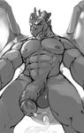  2017 abs absurd_res anthro balls biceps biped cum cum_drip dangpa digital_media_(artwork) dragon dripping erection front_view greyscale half-erect hi_res horn huge_muscles humanoid_penis looking_at_viewer low-angle_view male manly membranous_wings monochrome muscular muscular_male nipples nude open_mouth pecs penis presenting presenting_penis scalie simple_background snout solo tongue tongue_out toorak western_dragon white_background wings worm&#039;s-eye_view 