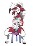  2017 areola breasts canine claws female fur jijis-waifus lycanroc mammal midnight_lycanroc nintendo oh-jiji pok&eacute;mon red_fur solo video_games white_fur wolf 