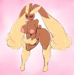  2016 anthro averyshadydolphin big_breasts big_butt big_ears black_sclera breasts butt digital_media_(artwork) eyewear female front_view glasses hair hi_res looking_at_viewer lopunny nintendo nipples nude pink_background pink_nose pok&eacute;mon red_eyes simple_background solo video_games wide_hips 