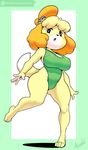  2017 4_toes absurd_res animal_crossing anthro argento big_breasts breasts canine cleavage clothed clothing dog female hair hi_res isabelle_(animal_crossing) mammal nintendo one-piece_swimsuit open_mouth shih_tzu solo swimsuit toes video_games 