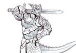  abs anthro argonian armor athletic belt biceps bracers clothing damie_m facial_piercing flexing grin invalid_tag inviting long_sword looking_at_viewer male monochrome muscular nose_piercing nose_ring pecs piercing pouch ring scalie scar sketch skirt smile solo standing the_elder_scrolls tongue video_games 