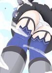  1girl blue_hair hair_ornament kami_jigen_game_neptune_v looking_at_viewer neptune_(series) noire red_eyes skirt solo thighhighs underwear 