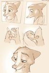  ambiguous_gender anthro baby canine carrying clothed clothing comic disney duo eyes_closed feels fox fur hi_res holding_character hug lagomorph male mammal monochrome nick_wilde rabbit sprinkah young zootopia 
