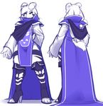  0r0ch1 2015 4_toes 5_fingers anthro asriel_dreemurr black_sclera boots boss_monster caprine clothed clothing crossdressing digital_media_(artwork) dress footwear front_view fur girly goat god_of_hyperdeath hi_res high_heels horn legwear long_ears male mammal markings multiple_angles rear_view robe shoes simple_background slit_pupils solo standing thigh_high_boots toes undertale video_games white_eyes white_fur wide_hips 