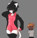  &lt;3 anthro auburn_hair bat black_hair blood blush brown_fur bulge clothed clothing crossdressing drooling duo erection_under_shirt feline fur girly hair hi_res male mammal mercy_(suelix) nosebleed one-piece_swimsuit pink_clothes saliva standing suelix swimsuit white_fur wide_hips 