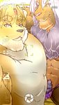  anthro bath_suit bulge cait_sith_(character) clothing duo feline invalid_tag lion lromstar_(artist) mammal muscular phone pool_side selfie speedo summer swimsuit tiger timril_(character) water wet 