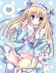  animal_ears ass_visible_through_thighs bags_under_eyes bangs blonde_hair blue_bow blue_dress blue_eyes blue_ribbon bow breasts cat_ears cat_girl cat_tail closed_mouth commentary_request cowboy_shot dress finger_to_mouth frilled_skirt frills groin hair_between_eyes hair_ribbon hand_up juliet_sleeves kirishima_riona legs_together lifted_by_self long_hair long_sleeves looking_at_viewer lowleg lowleg_panties medium_breasts original panties petals puffy_sleeves ribbon skirt skirt_lift sleeves_past_wrists smile solo standing tail thigh_gap thighhighs underwear white_legwear white_panties 