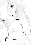  bandaid bandaids_on_nipples breasts goshiki_suzu greyscale huge_breasts monochrome original pasties self_shot shirt_lift sketch two_side_up v 