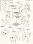  2016 anthro bed canine clothed clothing comic dialogue disney duo english_text female fox hi_res judy_hopps lagomorph male mammal monochrome nick_wilde on_bed rabbit sitting smile sprinkah text under_covers zootopia 