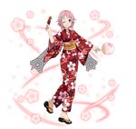  ;d fan flower food full_body grey_wings grin hair_flower hair_ornament holding holding_fan holding_food japanese_clothes kimono leg_up lisbeth lisbeth_(sao-alo) looking_at_viewer obi official_art one_eye_closed open_mouth pink_flower pink_hair pointy_ears red_eyes red_kimono sash short_hair smile solo standing sword_art_online sword_art_online:_code_register transparent_background wings yukata 