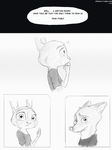  2016 anthro canine clothed clothing comic crying dialogue disney duo english_text eye_contact female fox fur greyscale hi_res judy_hopps lagomorph looking_at_viewer male mammal monochrome nick_wilde rabbit sprinkah tears text zootopia 