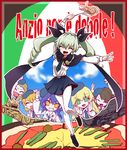 amaretto_(girls_und_panzer) anchovy anzio_(emblem) anzio_school_uniform arm_up bangs belt beret black_cape black_footwear black_hair black_hat black_neckwear black_ribbon black_skirt blonde_hair braid brown_eyes cape carpaccio carro_armato_p40 carro_veloce_cv-33 closed_eyes dress_shirt drill_hair emblem food fork full_body gelato_(girls_und_panzer) girls_und_panzer green_eyes green_hair grin ground_vehicle hair_ribbon hat holding holding_food italian italian_flag loafers long_hair long_sleeves looking_at_viewer military military_vehicle miniskirt motor_vehicle multiple_girls necktie open_mouth panettone_(girls_und_panzer) pantyhose pasta pepperoni_(girls_und_panzer) pizza pleated_skirt rapan red_eyes ribbon school_uniform shirt shoes short_hair side_braid skirt smile solo_focus standing standing_on_one_leg tank translated twin_drills twintails white_legwear white_shirt 
