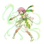  :d detached_sleeves dress full_body green_dress green_scarf hair_ornament hairclip holding holding_weapon lisbeth lisbeth_(sao-alo) looking_at_viewer official_art open_mouth pink_hair pointy_ears red_eyes scarf short_hair sleeveless sleeveless_dress smile solo standing sword_art_online sword_art_online:_code_register transparent_background weapon white_legwear 
