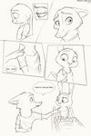  ambiguous_gender anthro baby bed black_and_white canine clothed clothing comic dialogue disney english_text female fox fur group hi_res judy_hopps lagomorph male mammal monochrome nick_wilde rabbit smile sprinkah text young zootopia 