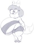  big_breasts breasts canine claire_(harvey_beaks) cleavage clothed clothing eyewear female fox glasses harvey_beaks_(series) huge_breasts hyper hyper_breasts mammal monochrome overweight solo thick_thighs tube_top 