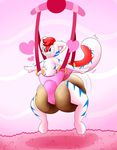  anthro bouncer bulge diaper feces feline fur male mammal messy_diaper scat simple_background sir-dancalot soiling solo striped_fur stripes suspension tiger 