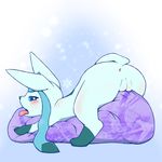  anus blush butt eeveelution female glaceon looking_at_viewer lying nintendo open_mouth pisho pok&eacute;mon presenting presenting_hindquarters presenting_pussy pussy solo tongue tongue_out video_games 