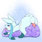  anus balls blush butt eeveelution glaceon looking_at_viewer lying male nintendo open_mouth penis pisho pok&eacute;mon presenting presenting_hindquarters presenting_penis solo tapering_penis tongue tongue_out video_games 