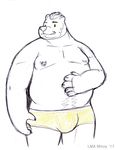  2017 alexyorim anthro bear beard body_hair boxer_briefs clothed clothing facial_hair hand_on_stomach happy_trail male mammal nipple_piercing nipples piercing pride_month simple_background solo topless traditional_media_(artwork) underwear white_background yellow_eyes yellow_underwear 