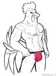  2017 alexyorim anthro avian bird chicken clothed clothing jockstrap looking_at_viewer male pride_month red_eyes red_underwear simple_background solo topless traditional_media_(artwork) underwear white_background 