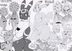  anthro balls big_butt black_sclera blush bottomless butt clothed clothing crossgender dialogue duo eeveelution english_text female flaccid headphones looking_at_viewer looking_back male mammal monochrome multiple_images nintendo nipples nude pants penis pikachu pok&eacute;mon rodent shirt smile solo speech_bubble sunibee sweater text umbreon uncut video_games 