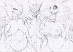  anthro areola big_breasts black_and_white black_sclera breasts female group kyurem legendary_pok&eacute;mon monochrome nintendo nipples open_mouth pok&eacute;mon reshiram sunibee video_games voluptuous zekrom 