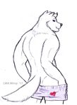  2017 alexyorim boxers_(clothing) butt canine clothing looking_back mammal pride_month purple_eyes purple_underwear traditional_media_(artwork) underwear wolf 