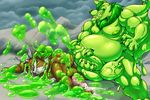  2017 5_fingers anthro anthro_on_anthro balls bear belly blush brown_skin canine cloud colored_cum cum dog doggoo duo erection goo goo_creature green_cum green_hair green_skin grin hair hungothenomster looking_back male male/male mammal masturbation mountain musclegut muscular nipples obese overweight penis pinned slime smile tagme tongue tongue_out uncut unusual_cum urthor white_hair 